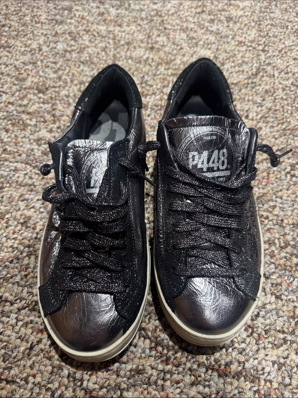 P448 Black Metallic Low-Top Sneakers with Cream Sole